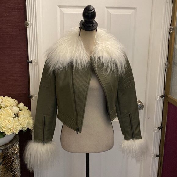 BCBG Maxazria Runway Olive  real fur Jacket, XXS - Picture 11 of 16